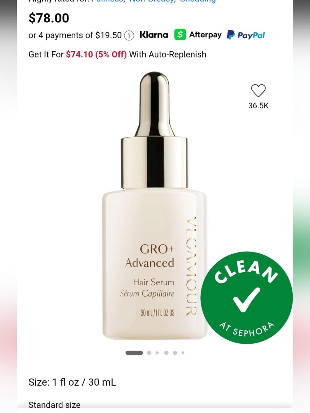 Authentic GRO+ Advanced Hair Serum - 30 mL X 2 Bundle Vegamour - Picture 4 of 8